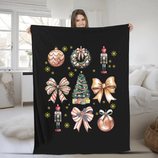 Christmas Coquette Bow, Cute Christmas Tree Fleece Blankets