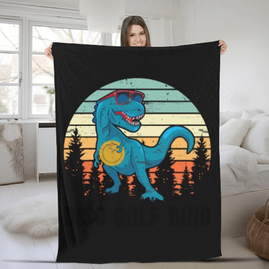 Disc Golf Dinosaur - Disc Golfing Dinosaur Disc Go Fleece Blankets