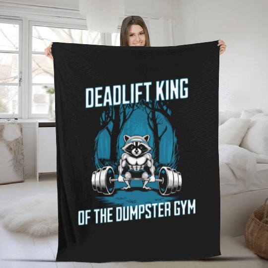Deadlift King - Funny Raccoon Fitness Design Fleece Blankets