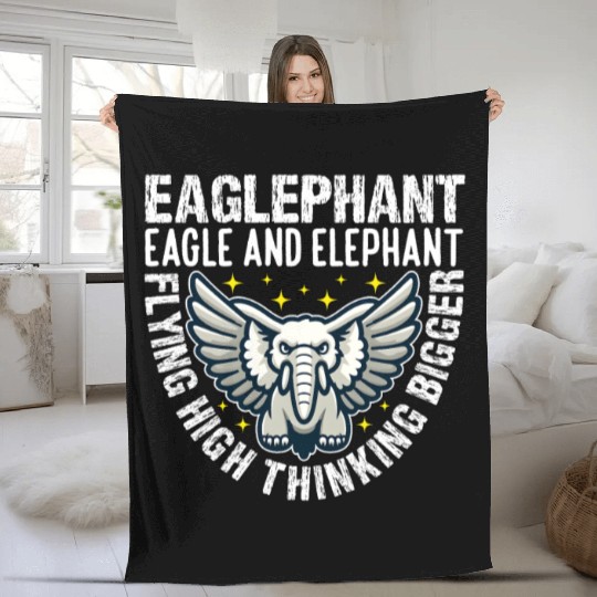 FLYING HIGH THINKING BIGGER - EAGLE AND ELEPHANT Fleece Blankets