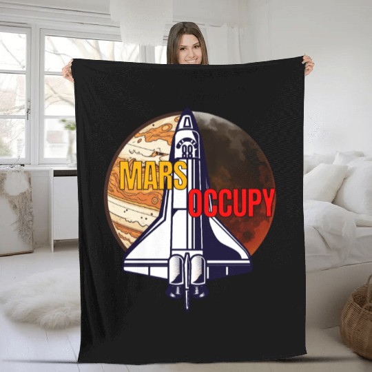 Mars Occupy -Rocket & Planet Space Design Fleece Blankets