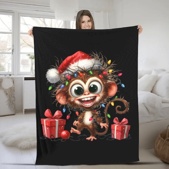 Christmas Merry Christmas For Gift Monkey Fleece Blankets