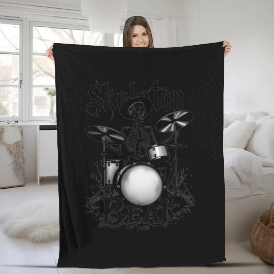 Skeleton Beat: Funny Cowboy Skeleton Playing Drums Fleece Blankets