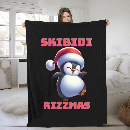 Skibidi Rizzmas Penguin Fleece Blankets