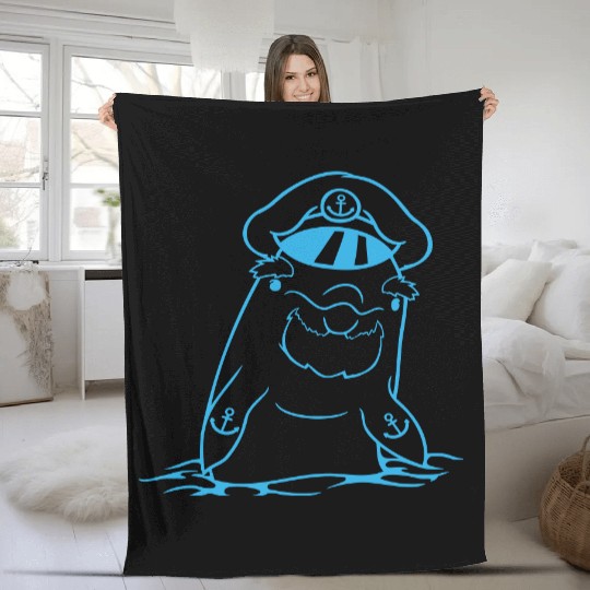 Funny Old Dolphin Ship Captain Cute Cartoon Comic Fleece Blankets