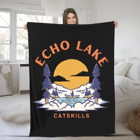 Echo Lake Catskills Wilderness Graphic Fleece Blankets