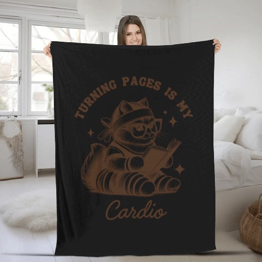 Book Lover Cat Humor - Turning Pages Is My Cardio Fleece Blankets
