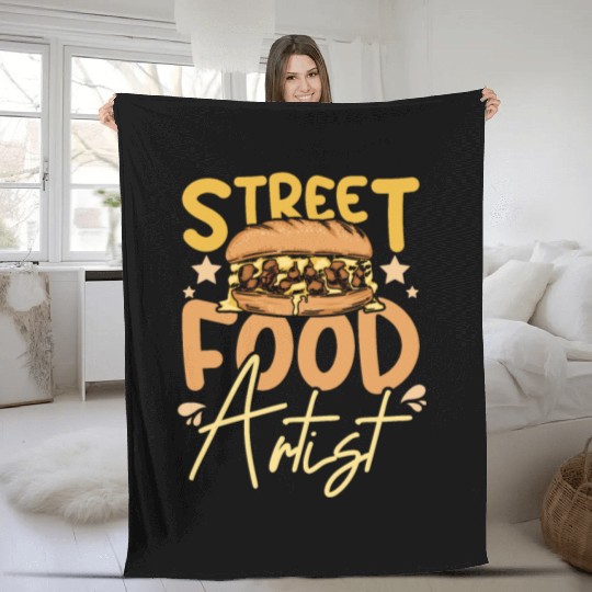 philly cheesesteak street food artist Fleece Blankets