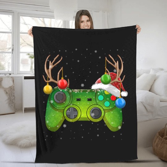 Video Game Controller Christmas Lights Gamer Fleece Blankets