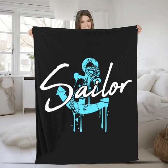 Sailor Anchor Graffiti Drops Sailing Text Saying Fleece Blankets