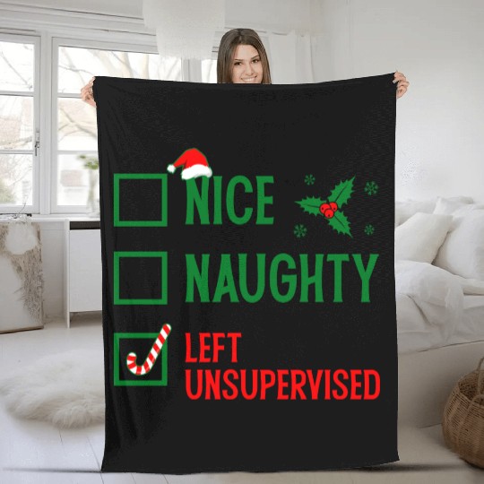 Left Unsupervised Christmas Checklist Fleece Blankets