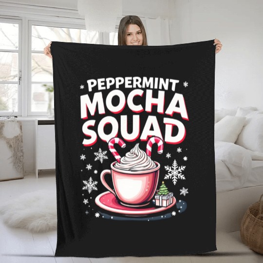 Peppermint Mocha Squad Fleece Blankets