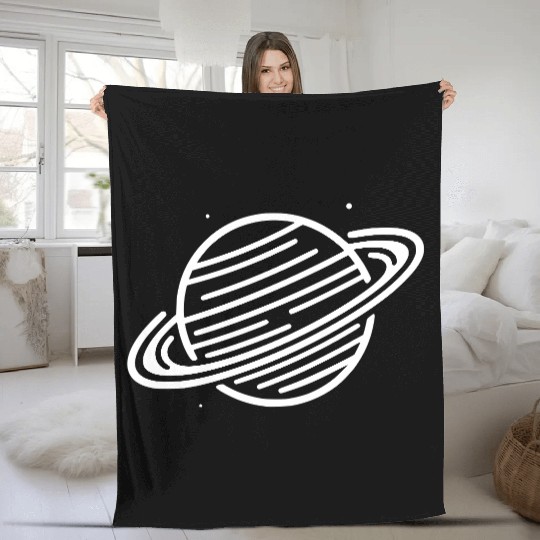 Minimalistic Saturn Planet Space Vector path35 Fleece Blankets