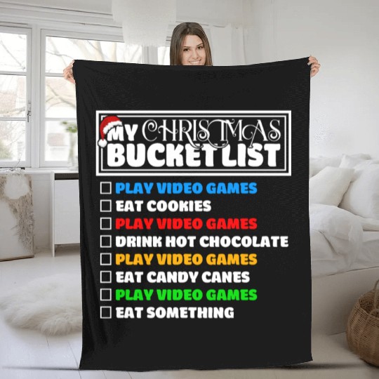 Christmas Bucket List Video Games Xmas Gamer Fleece Blankets