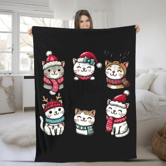 Meowy Christmas Fleece Blankets