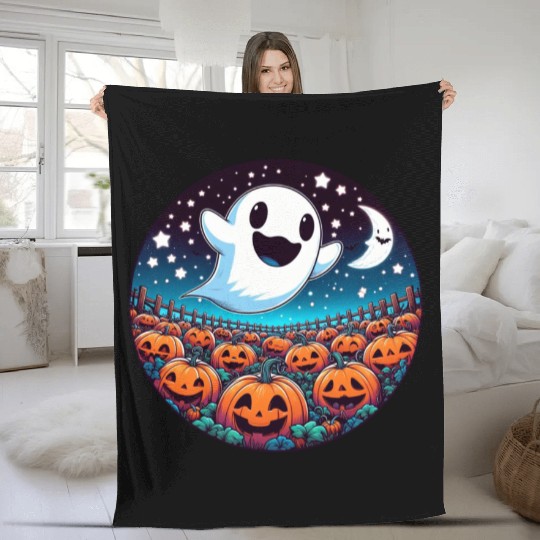 Friendly Ghost in the Pumpkin Patch Fleece Blankets