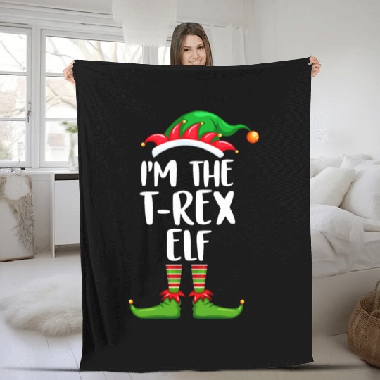 I'm The T-Rex Elf Fleece Blankets Matching Family Christmas