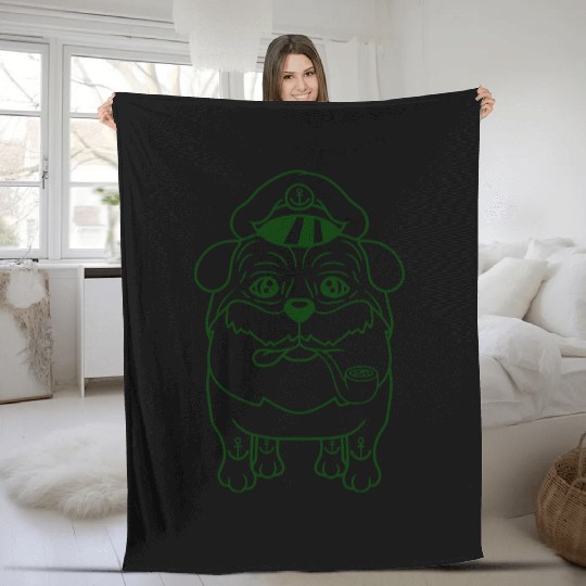 Old Pug Dog Captain Funny Cute Cool Cartoon Comic Fleece Blankets