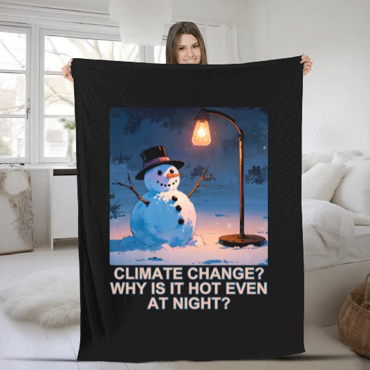 Frosty Snowman Under Street Lights Christmas Fleece Blankets
