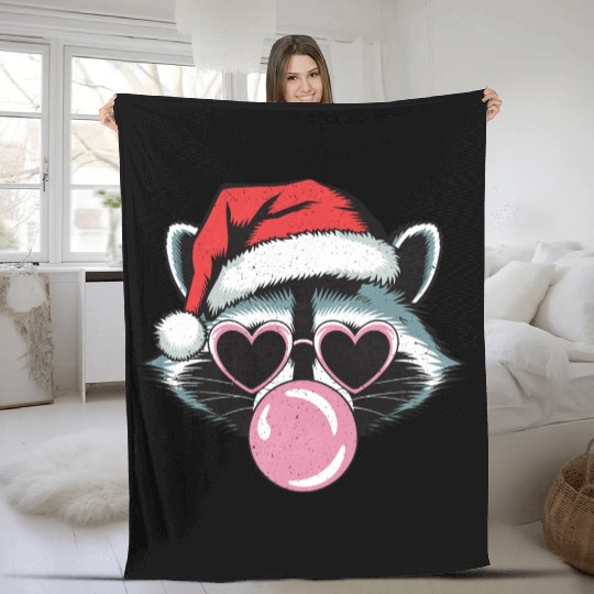 Cool Christmas Raccoon With Texture Fleece Blankets