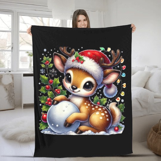 Deer Christmas, Merry Christmas Fleece Blankets