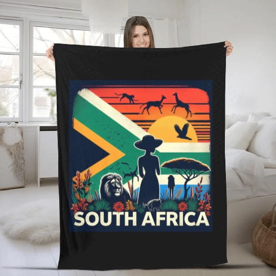 South Africa, colorful flag with birds, and trees Fleece Blankets