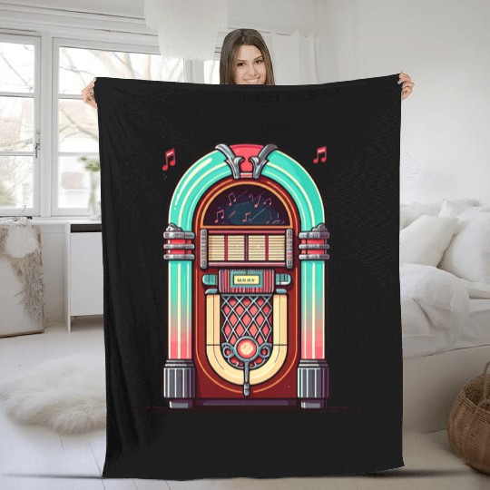 Retro Neon Jukebox Design Fleece Blankets