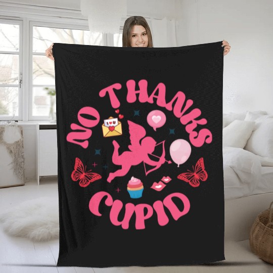 No Thanks Cupid Fleece Blankets