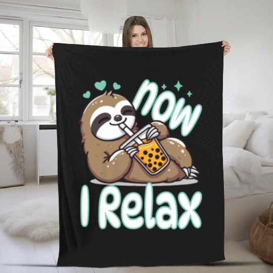 funny quote gift idea bubble tea boba sloth design Fleece Blankets
