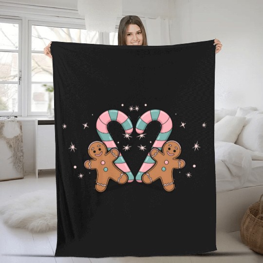 Festive Candy Cane & Gingerbread Holidays Fleece Blankets