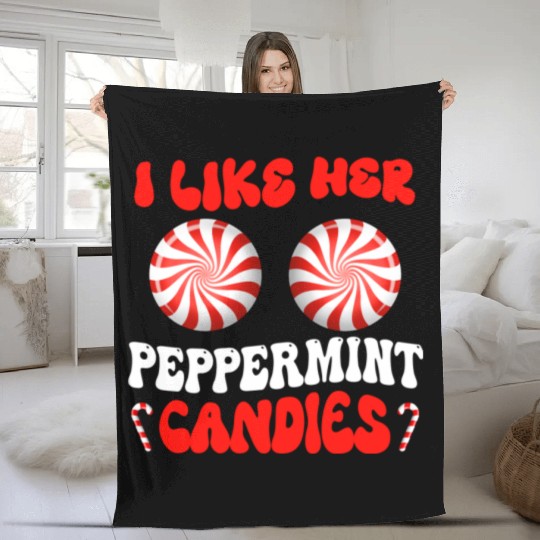 I Like Her Peppermint Candies Couples Christmas Fleece Blankets