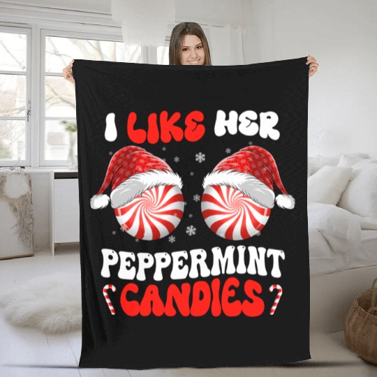 I Like Her Peppermint Candies Couples Christmas Fleece Blankets
