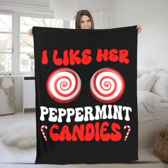 I Like Her Peppermint Candies Couples Christmas Fleece Blankets