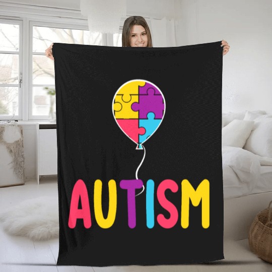 Autism Awareness Balloon - Spread Love and Support Fleece Blankets