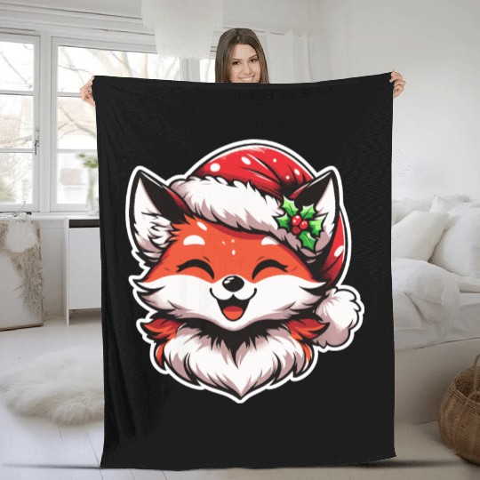 Happy holiday fox Fleece Blankets