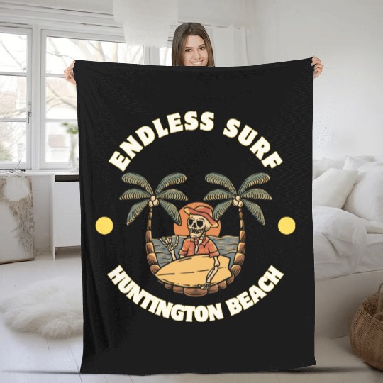 Huntington Beach Endless Surf Fleece Blankets