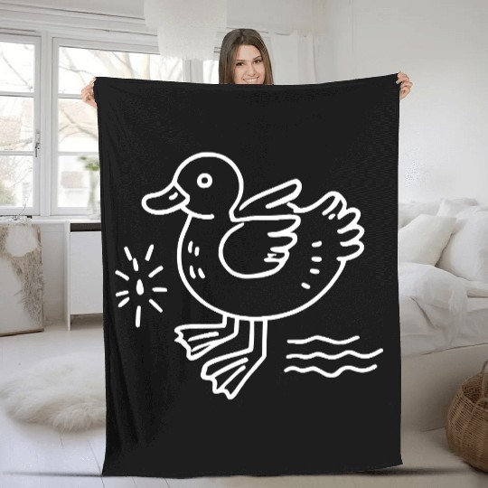 Minimalistic Vector Duck Vegan Art path19 Fleece Blankets