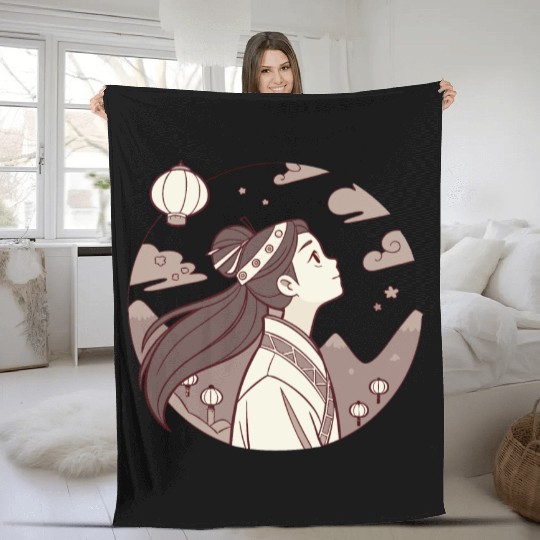 Mystical Maiden Under the Lanterns Anime Fantasy D83C DF38 Fleece Blankets