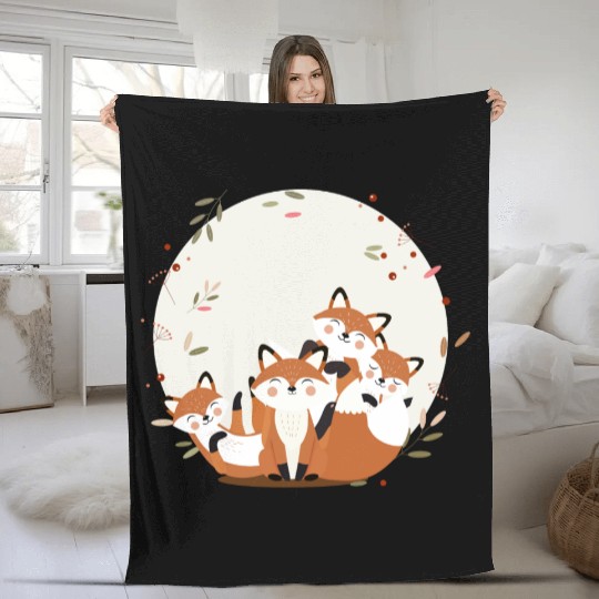Happy fox family - Harmonious forest animal design Fleece Blankets
