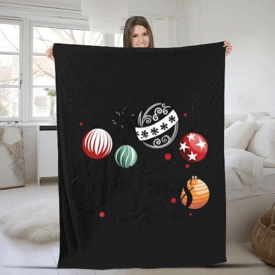 Merry Christmas Festive Ornaments Design Fleece Blankets