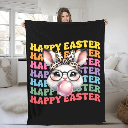 Happy Easter Bunny, Easter Day Fleece Blankets