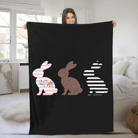 Happy Easter Cute Easter Leopard Bunny Rabbit Fleece Blankets