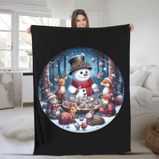 Funny Christmas Tea Party: Snowman & Woodland Fri Fleece Blankets