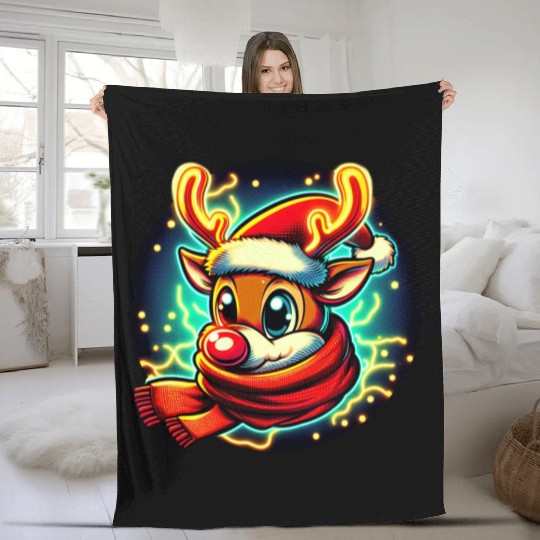 Funny Christmas Rudolph: Glowing Neon Santa Scarf Fleece Blankets