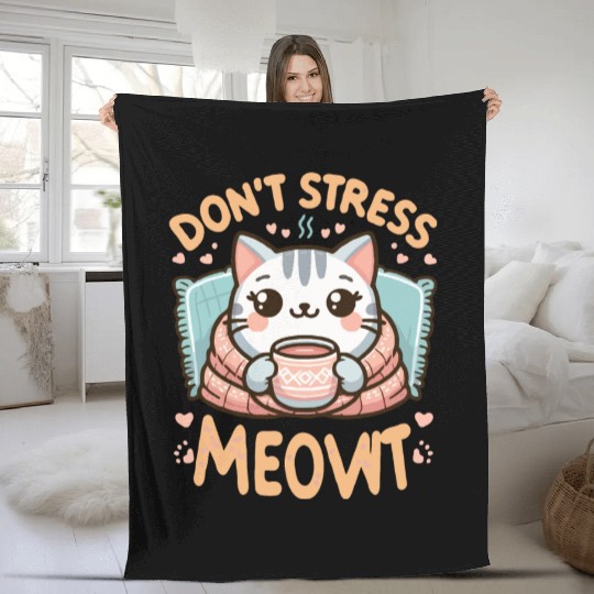 gift idea funny quote relaxation design kawaii cat Fleece Blankets