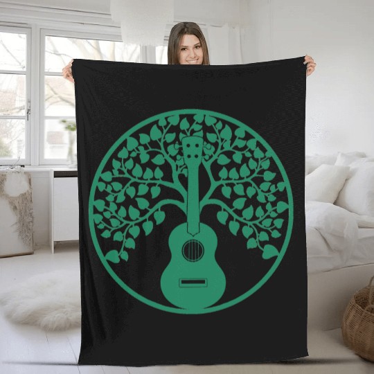 ukulele tree mandala green Fleece Blankets