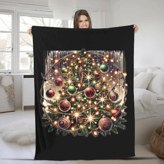 Sparkling Christmas Lights on Pine Tree Fleece Blankets