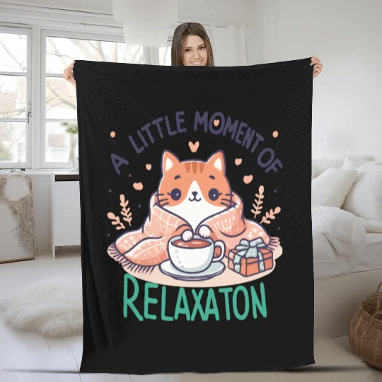 gift idea funny quote relaxation design kawaii cat Fleece Blankets