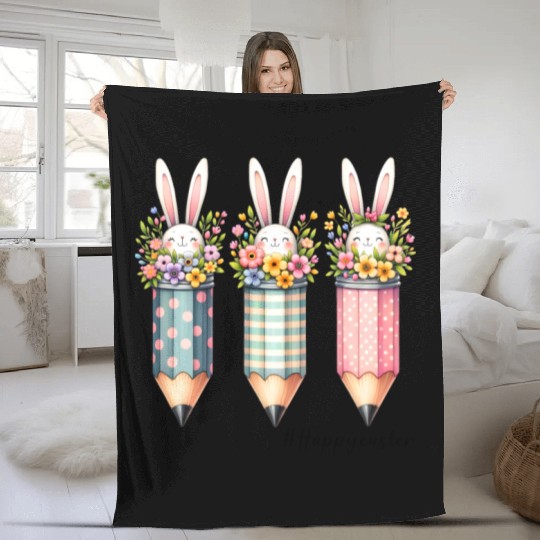 Happy Easter Bunny, Easter Day Fleece Blankets