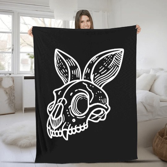 Minimalistic Vector Rabbit Skull Kids Drawing Fleece Blankets